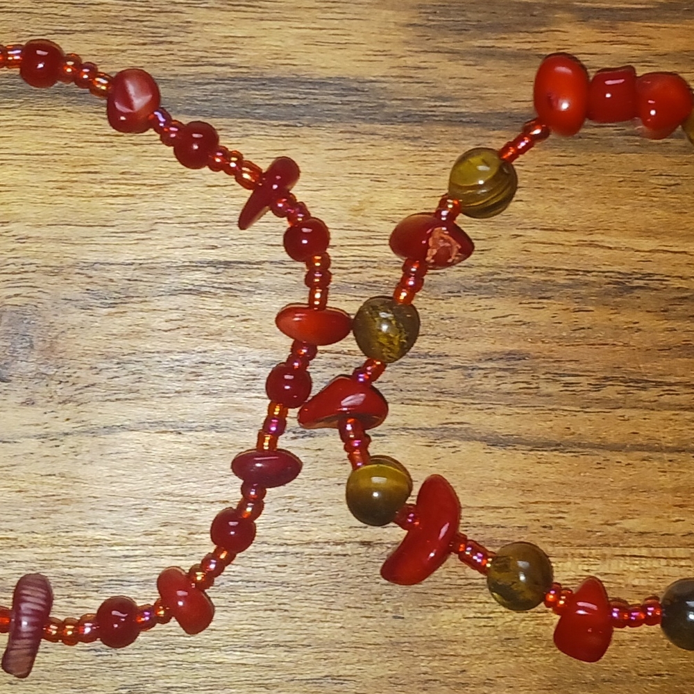 Red Beaded Bracelet set with Natural Stones